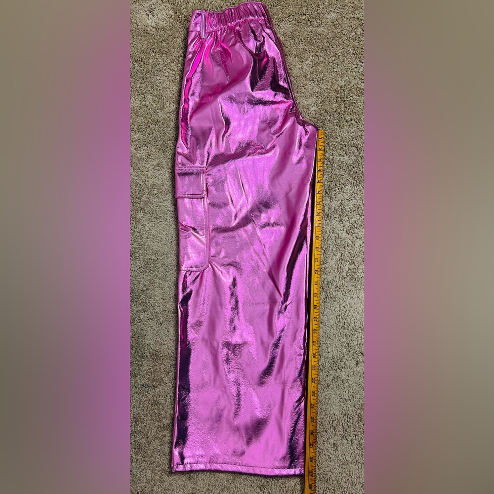 Pink Metallic High-Rise Cargo Pants – Lined, Fits Like L - Picture 10 of 16